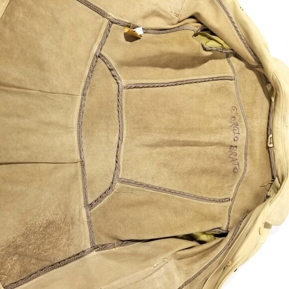 VINTAGE Vegetable Tan Genuine Leather Cargo Button Down Jacket Womens XS Minimal - Picture 7 of 9